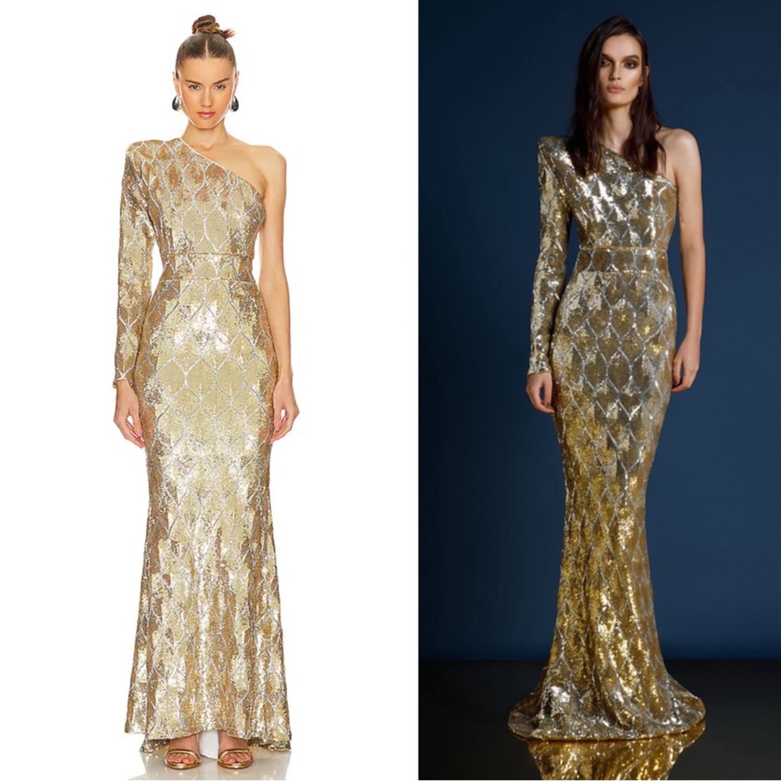 Zhivago Mean Streets Sequin Embellished One Shoulder Gold Maxi Dress Size 12